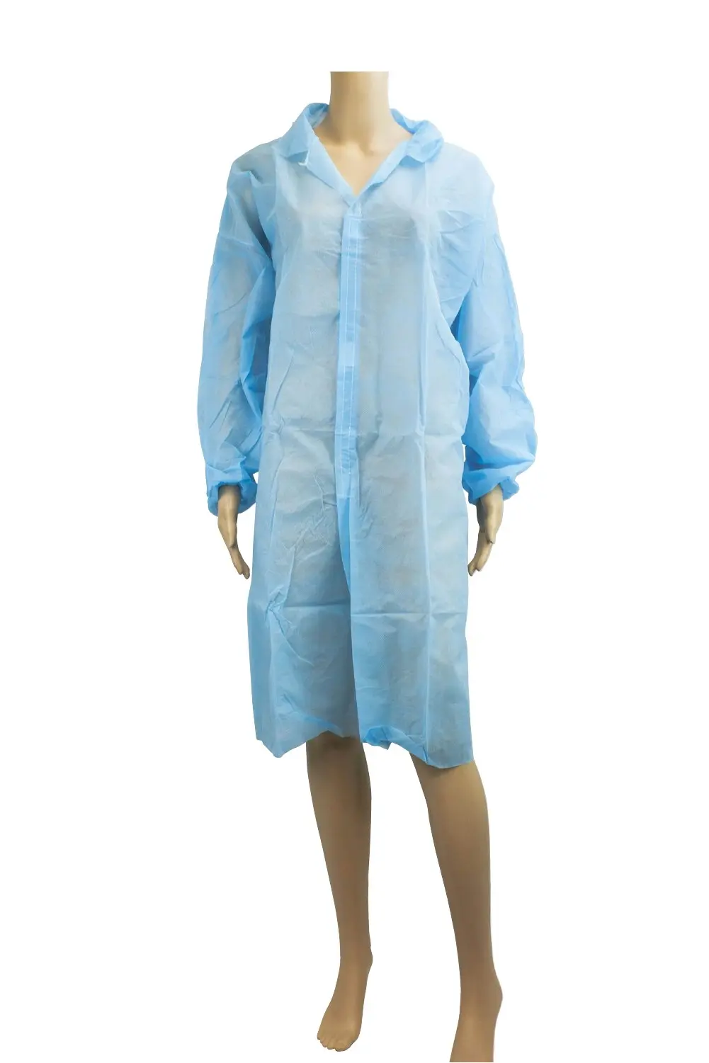 Livingstone Isolation Gown Long Sleeve One Touch Hook Loop Fastener Button w/o Pocket Free Size Blue