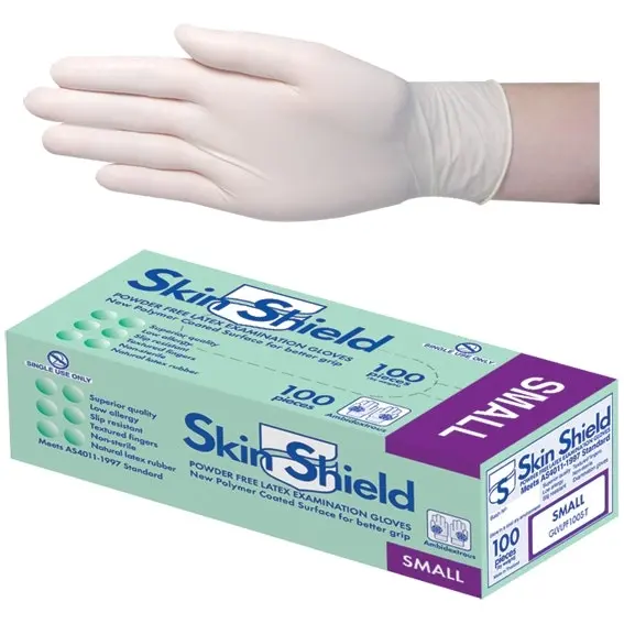 Skin Shield Latex Powder Free Small Cream Gloves AS/NZ HACCP 100 Box