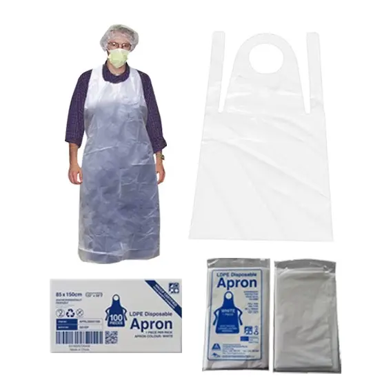 Livingstone Apron 85 x 150cm LDPE 20um Bib Type White 100 Box