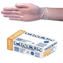 Lincon Powder Free Vinyl Gloves 7.0g Extra Large Clear 100 Box