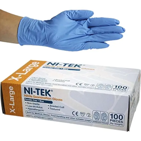 Ni-Tek Nitrile Powder Free Gloves Extra Large Blue AS/NZ HACCP Grade 100 Box