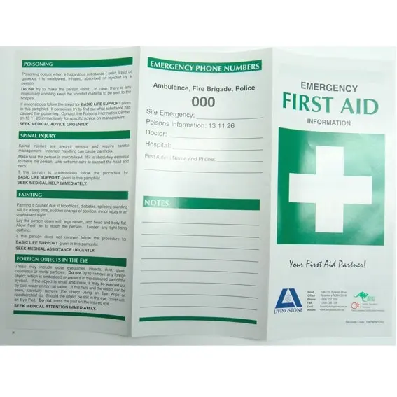 Emergency First Aid Information Pamphlet