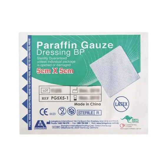 Livingstone Paraffin Gauze Swab Dressings 5 x 5 cm Sterile 50 Box