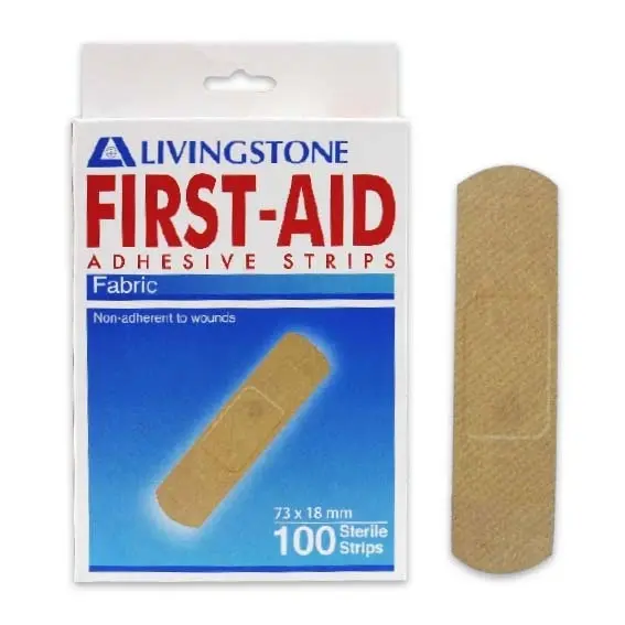 Livingstone Adhesive Fabric First Aid Strips with Pad Latex Free Sterile 73 x 18mm 100 Box