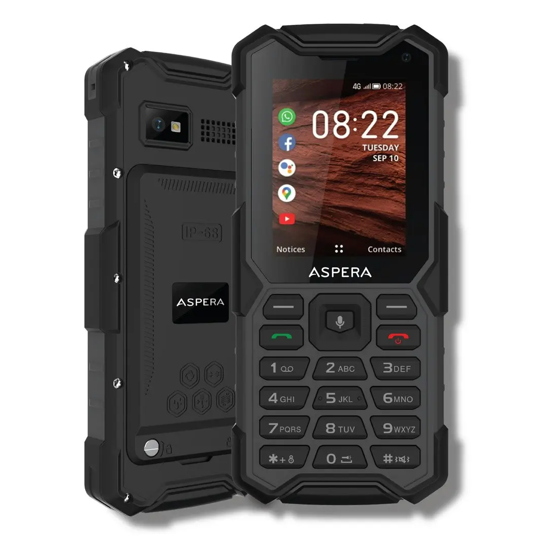 Aspera R40 (4G, Rugged Phone, Keypad, IP68) - Black