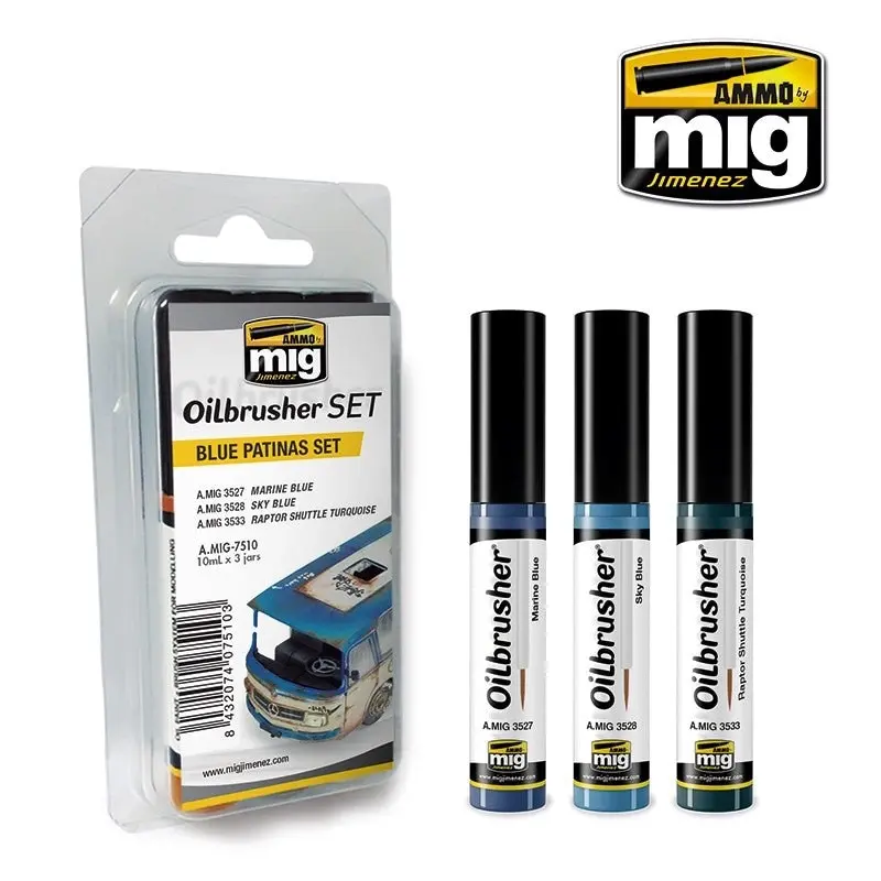 Ammo By Mig Oilbrushers Blue Patinas Set