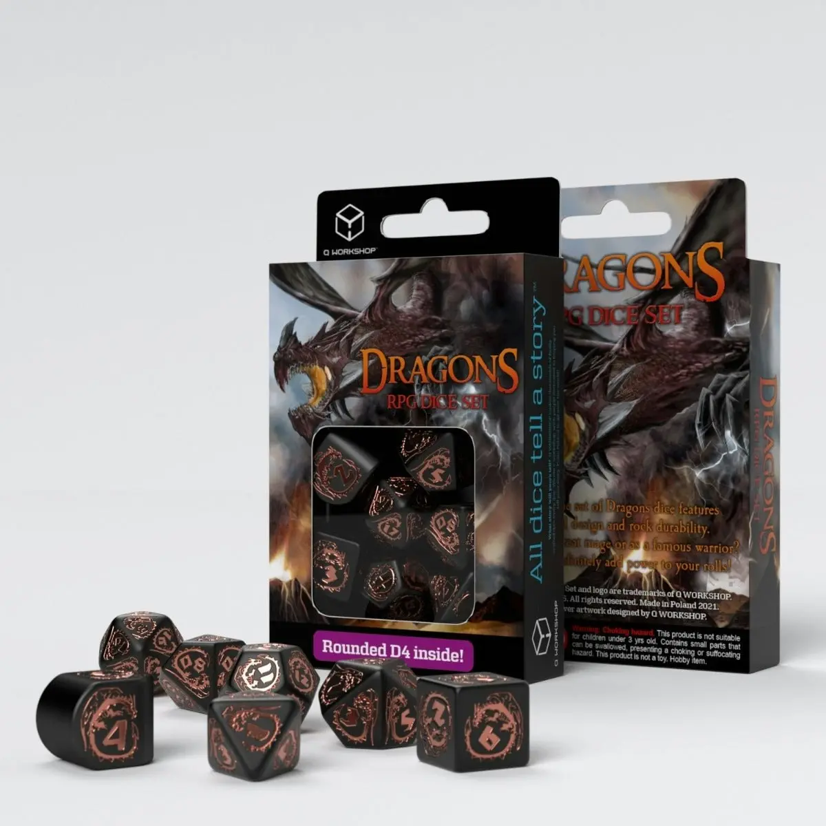 Q Workshop - Dragons Black & Copper Modern 7 Dice Set