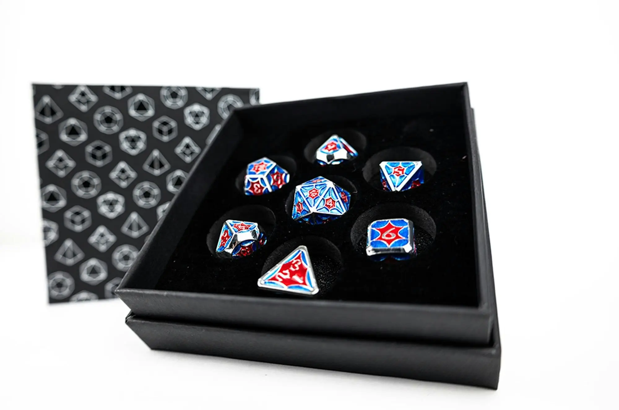 LPG Dice Set - Metal RPG Leadlight Red/Blue/Silver