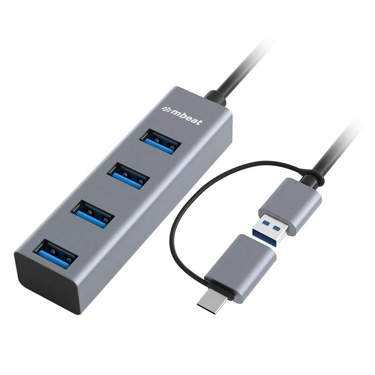 mBeat 4 Port Usb 3.0 Hub With 2in1 Usb 3.0 & Usb-c Converter - Grey