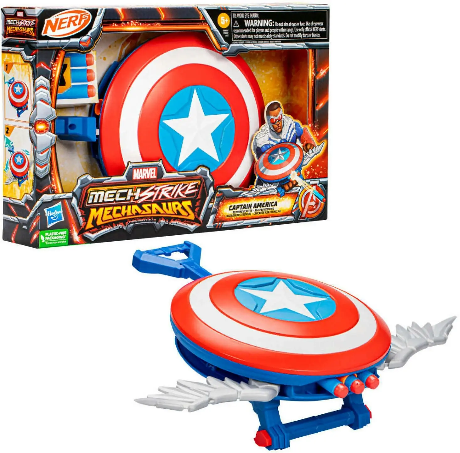 Marvel - Nerf Mech Strike Mechasaurs Captain America Redwing Blaster - Hasbro