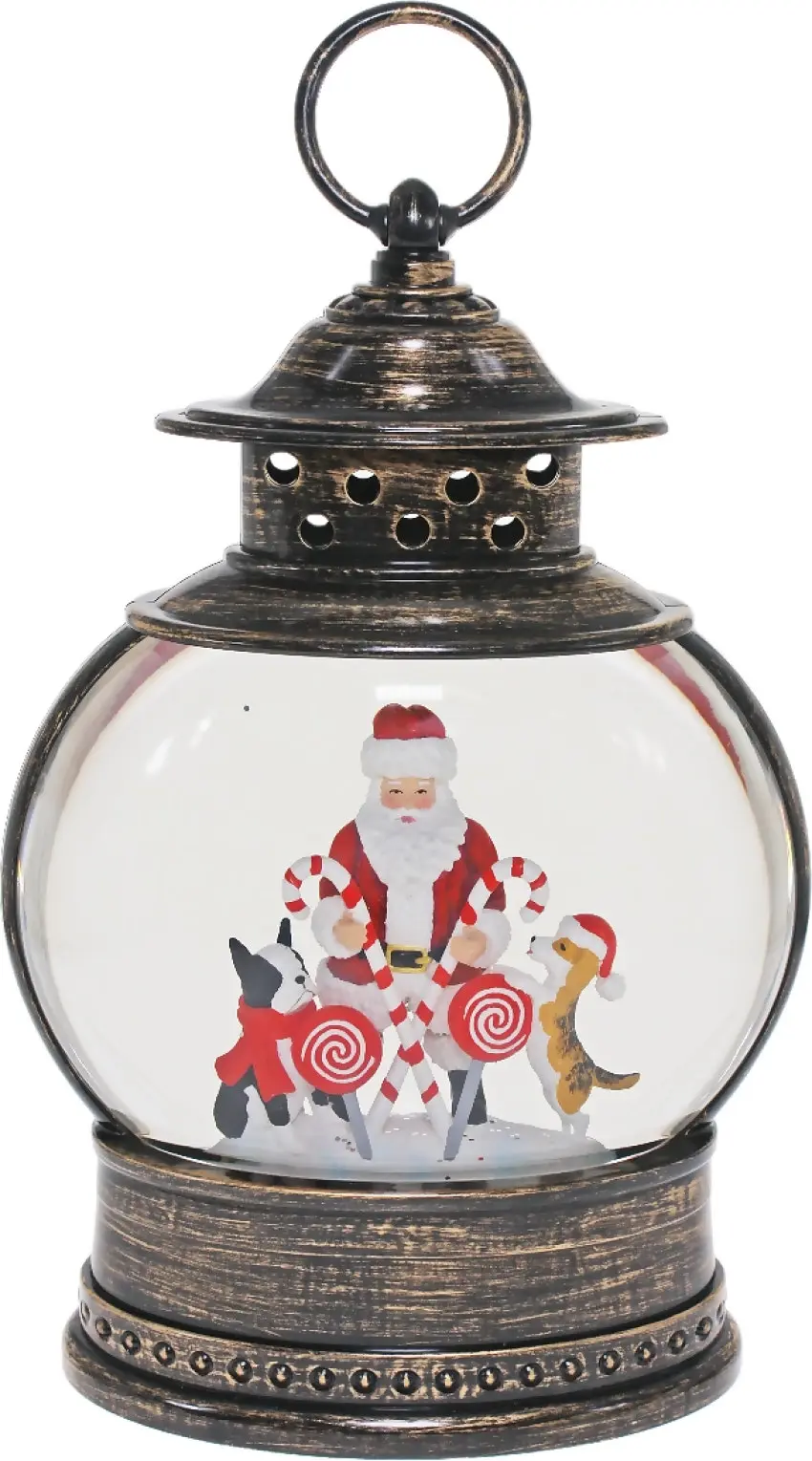 Cotton Candy - Xmas Round Lantern - Santa With Candy Cane And Dogs