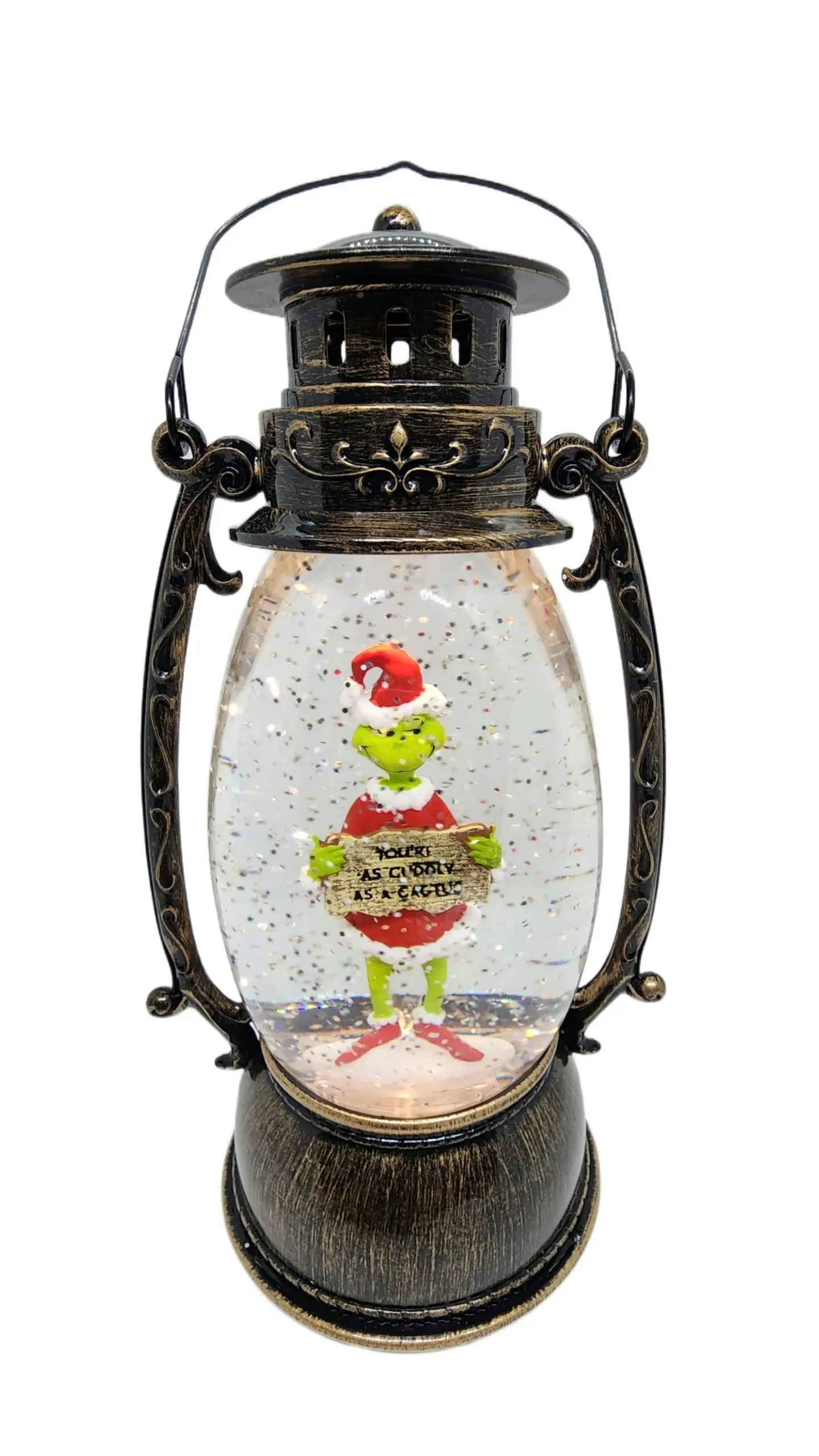 Cotton Candy - Xmas Dr. Seuss Grinch ‘ You’re Cuddly As A Cactus ’ Brass Lantern