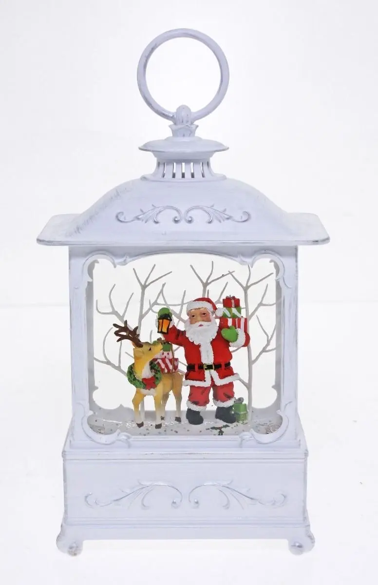 Cotton Candy - Xmas White Lantern Medium Santa & Deer