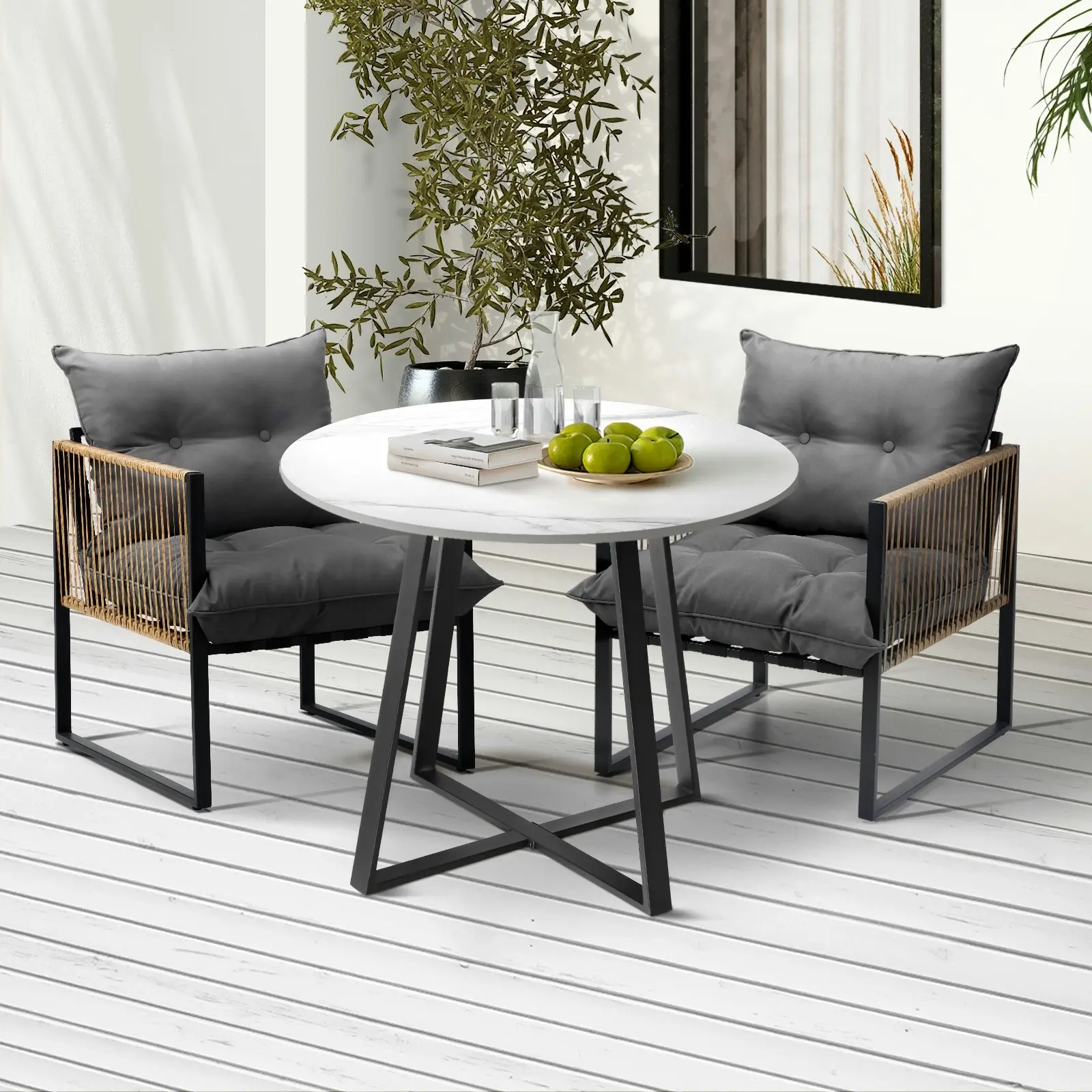 Livsip Outdoor Dining Set Furniture 2 Seater Patio Setting Sintered Stone Table