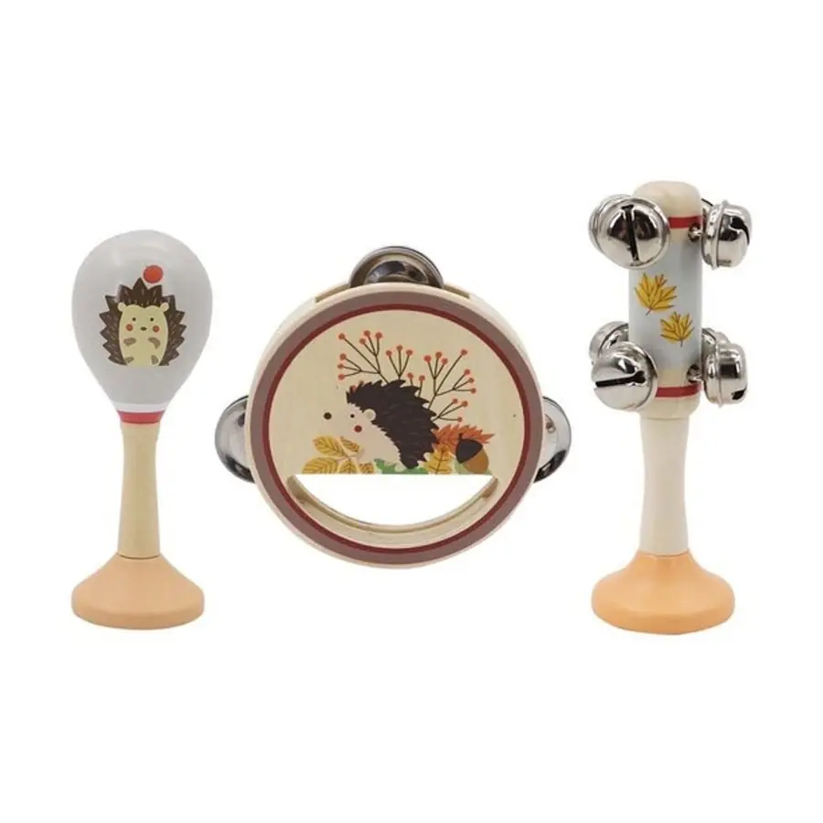 3pcs Kaper Kidz Children's Calm & Breezy Hedgehog Wooden Musical Play Set 18m+