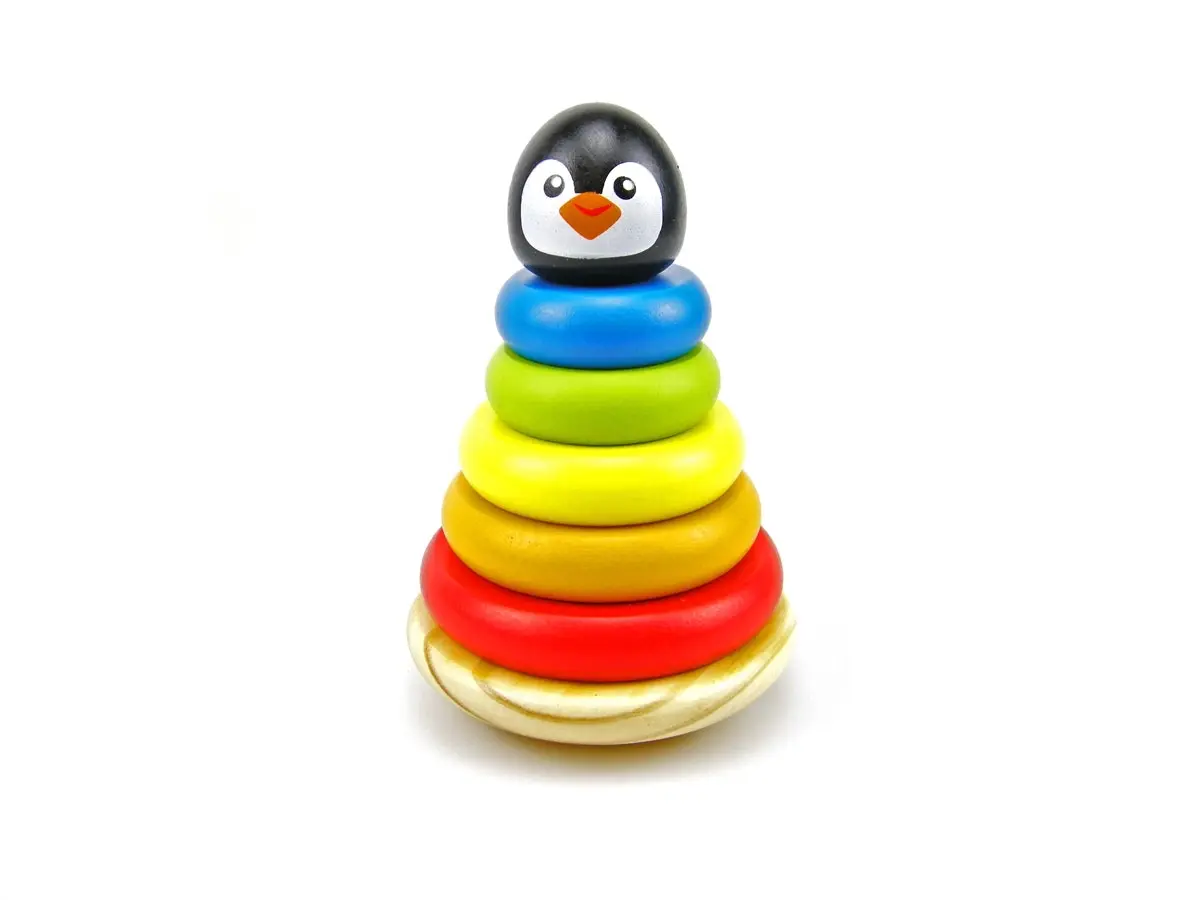 Tooky Toy Penguin Wooden Stacker Baby Stacking Round Blocks Educational Toy 12m+