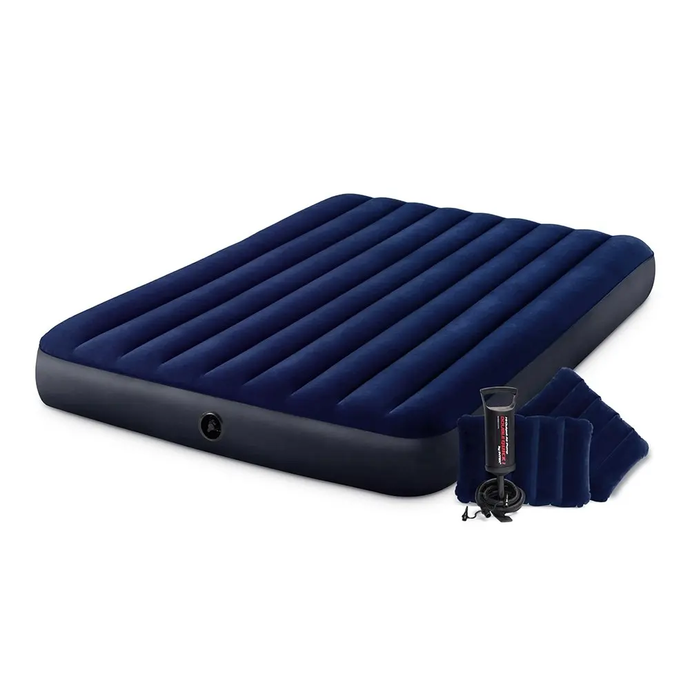 Intex Dura-Beam Classic Queen Inflatable Mattress Airbed BL w/Pillows/Hand Pump