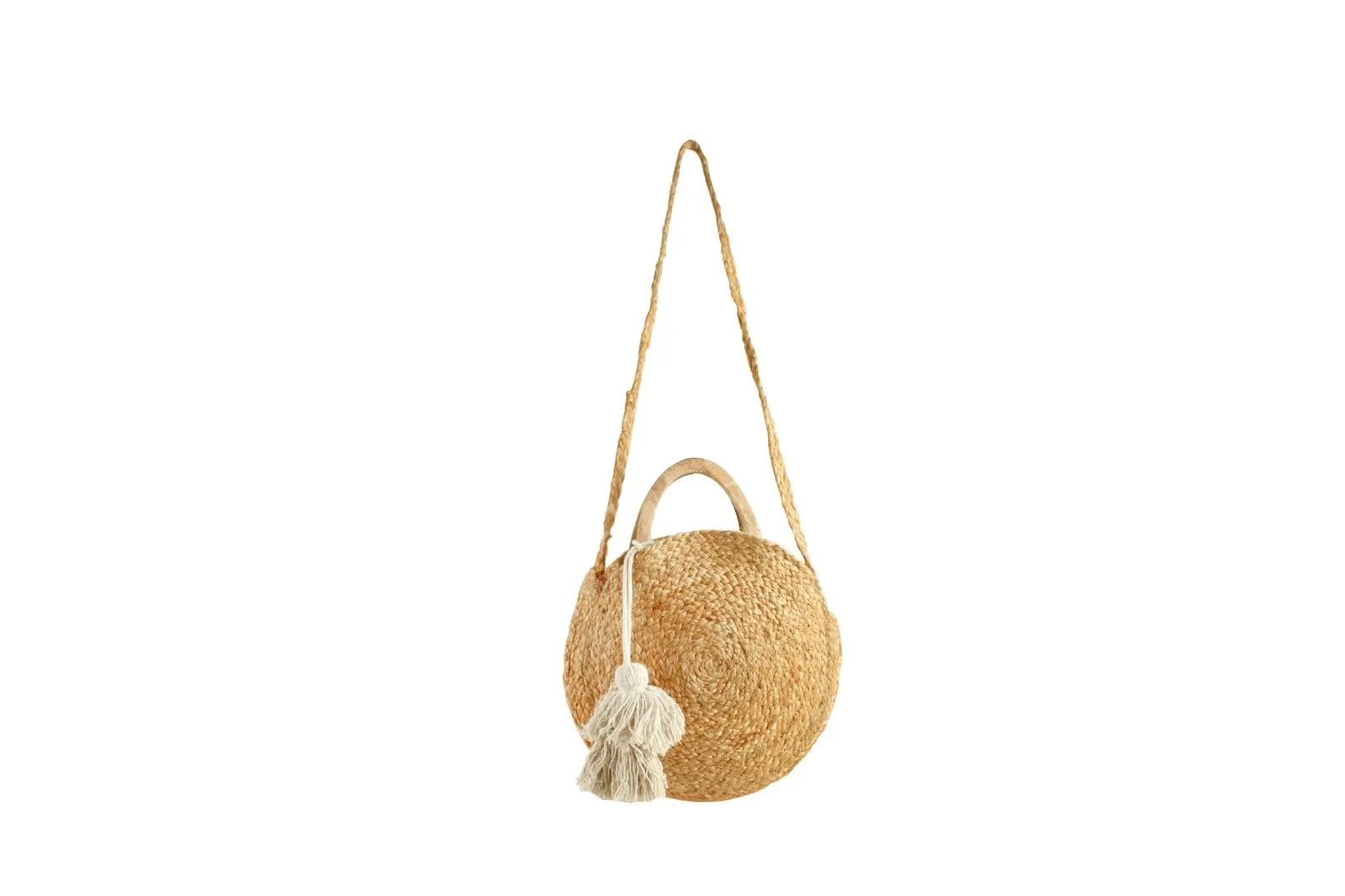 Good Vibes 30x30cm Shine Jute Shoulder Bag w/ Tassel Women Summer Beach Natural