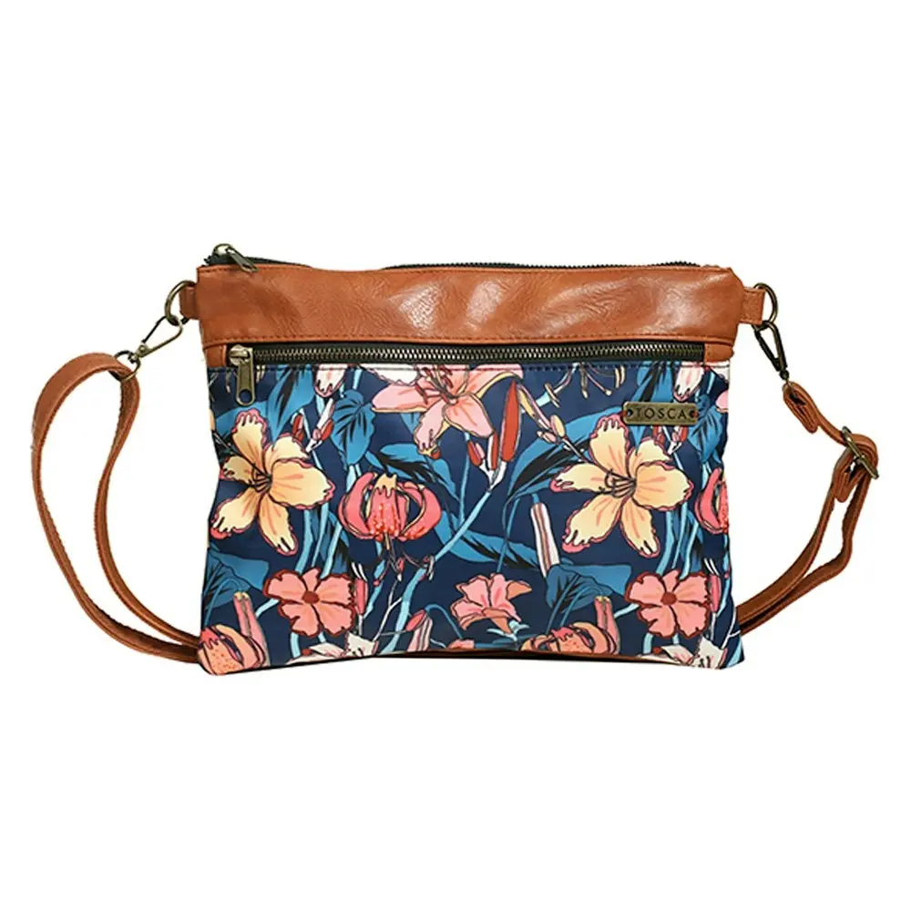 Tosca Women's/Ladie's Slinger Cross Body/Shoulder Bag/Pouch/Handbag Blue Flower