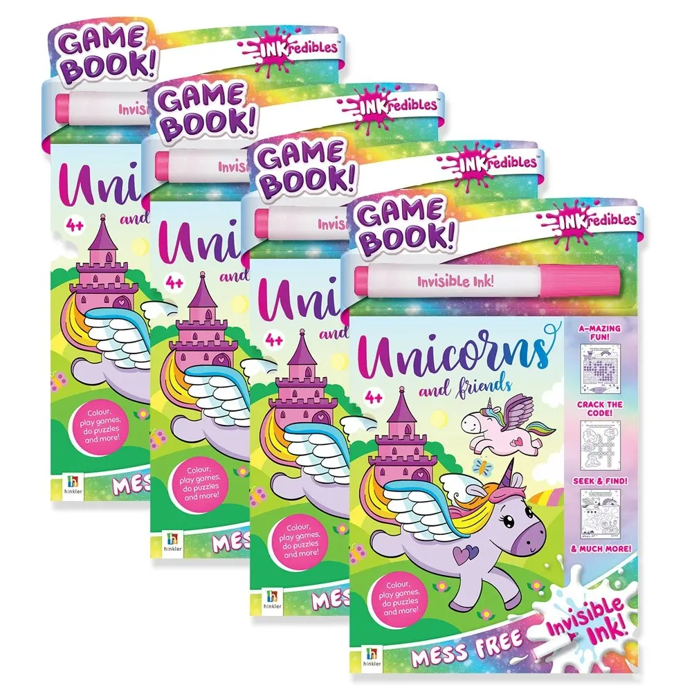 4x Inkredibles: Invisible Ink Unicorns and Friends Activity Kit Kids Book 4y+