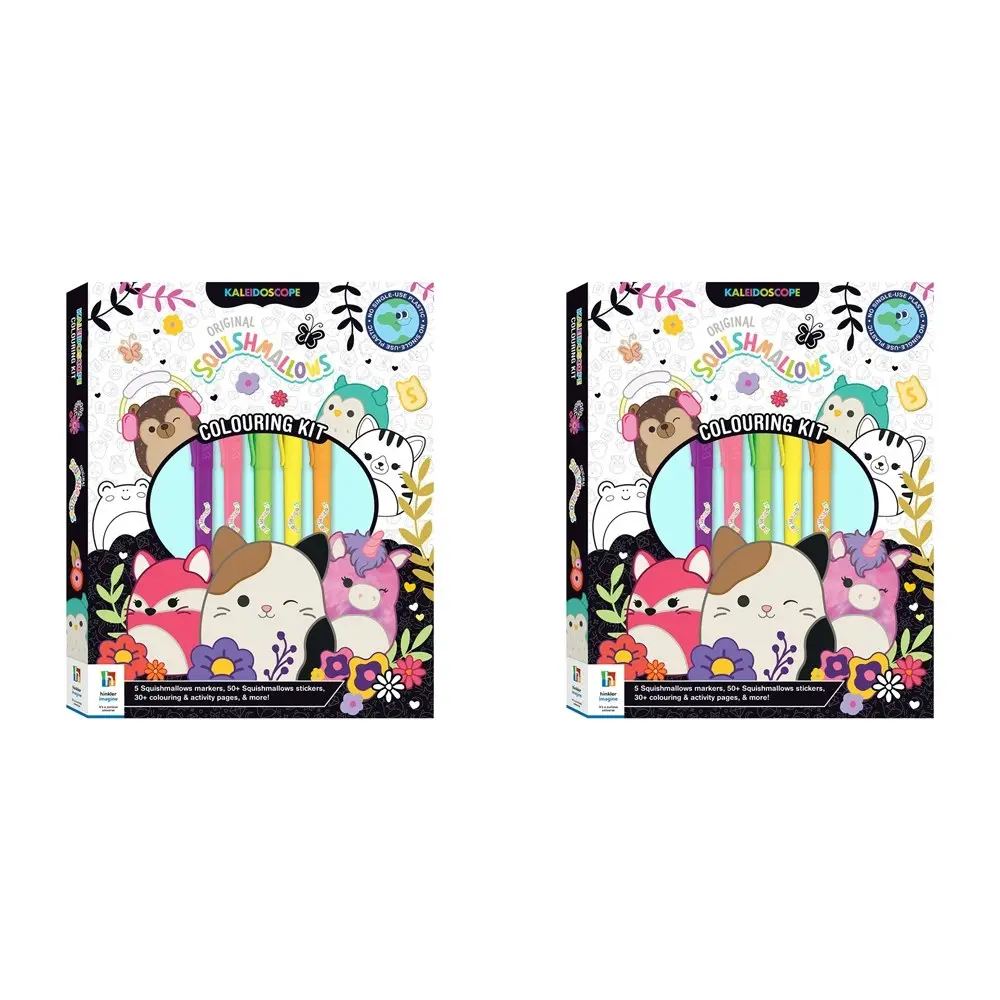 2x Kaleidoscope Kids Fun Colour Kit Squishmallows w/30+ Pages/Markers/Stickers