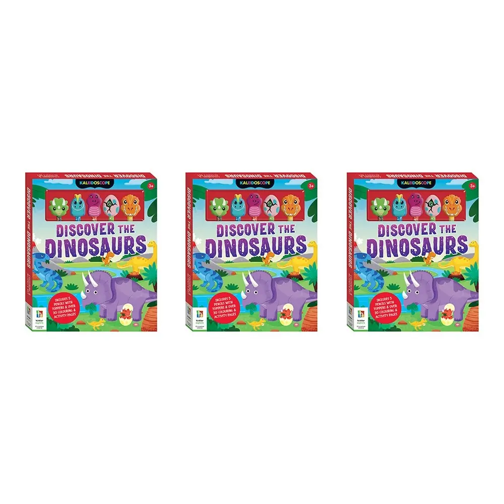 3x Kaleidoscope Discover the Dinosaurs Children Colouring Activity Set w/Pencils