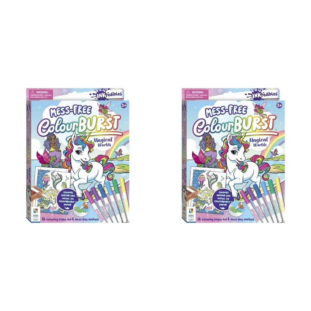 2x Inkredibles Colour Burst Magical Worlds Kids Colour Kit w/16 Pages/6 Markers