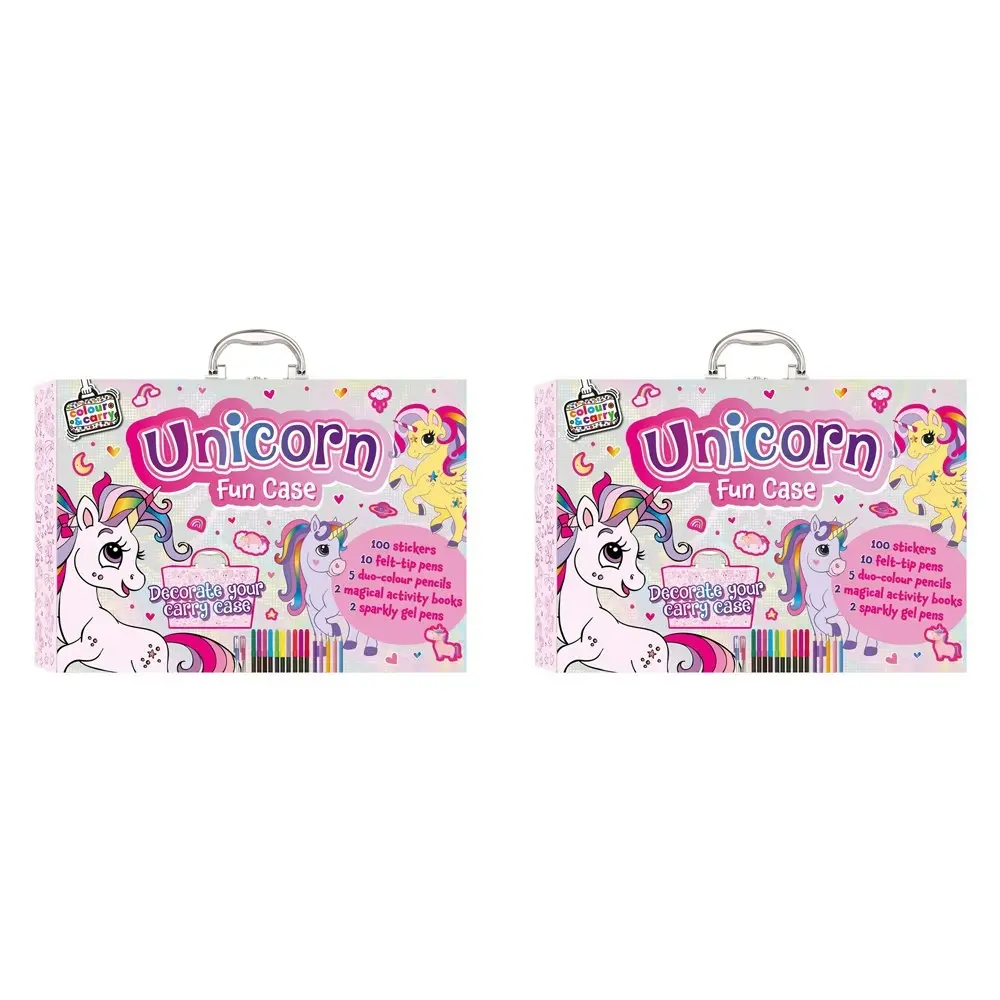 2x Bookoli Colour/Carry Kids Unicorn Activity Case Kit w/Stickers/Pens/Pencils