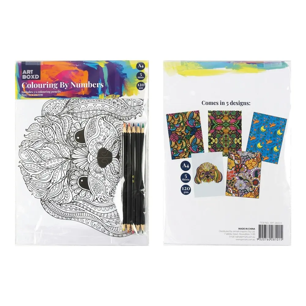 12x Art Boxd Colour By Numbers Kids/Children Activity Colouring Kit w/ Pencils