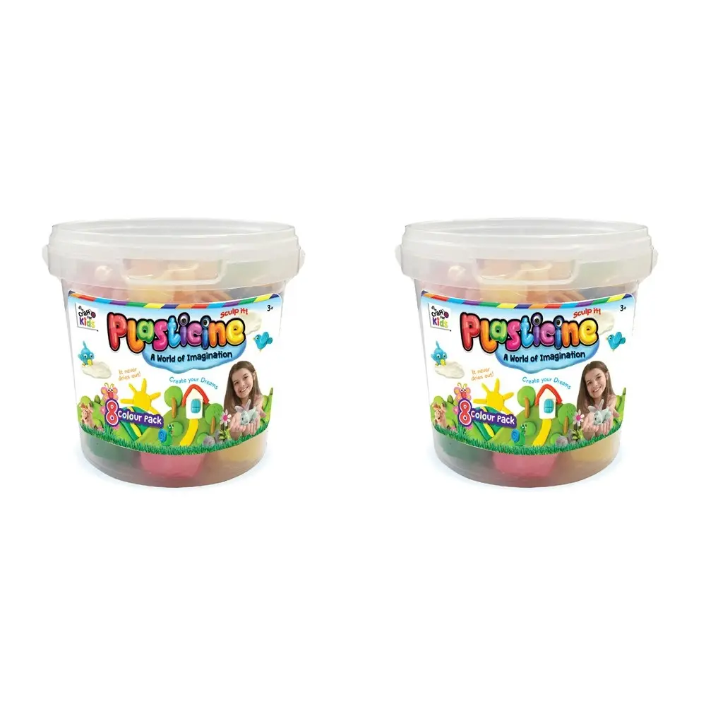 2x 8PK Craft for Kids Plasticine 8-Colour 600g Clay Rub/Bucket w/ Cutters 3y+