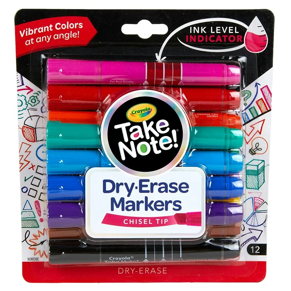 12pc Crayola Take Note! Quick-Dry White Board Markers Chisel Tip Writing Pen