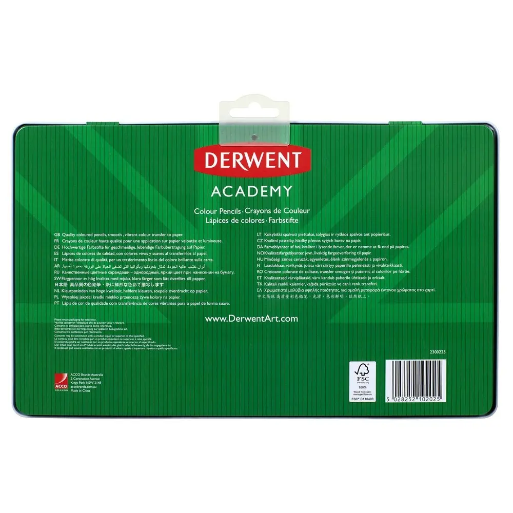 36pc Derwent Academy Range Art/Craft Hexagonal Colouring Pencils Tin Set