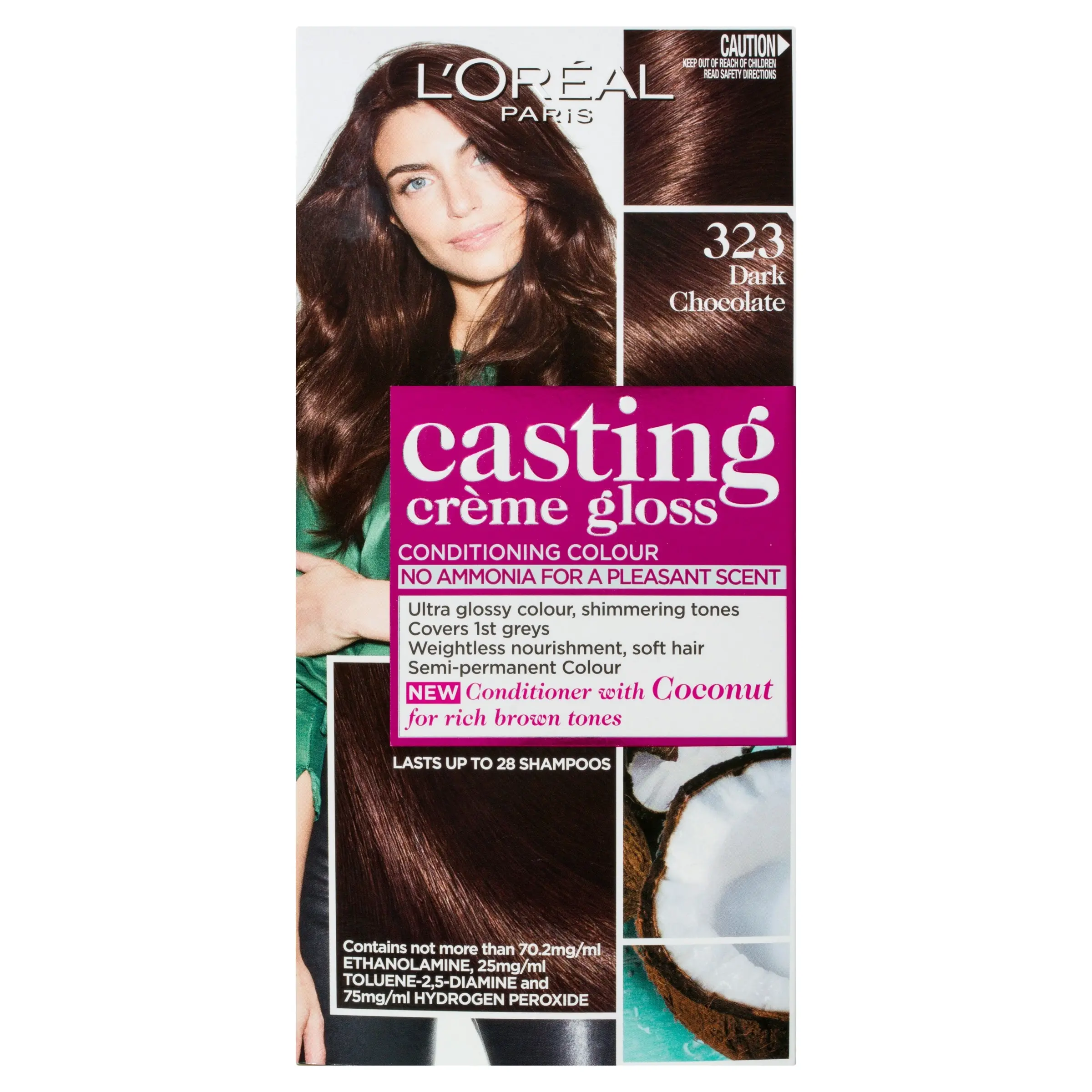 L'Oreal Paris Casting Creme Gloss Semi-Permanent Hair Colour - 323 Dark Chocolate (Ammonia Free)