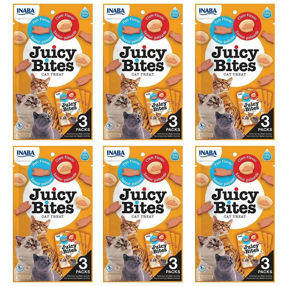 6PK INABA 33g Juicy Bites Fish & Clam Flavor Cat/Kitten Pet Food/Meal Treat Pack