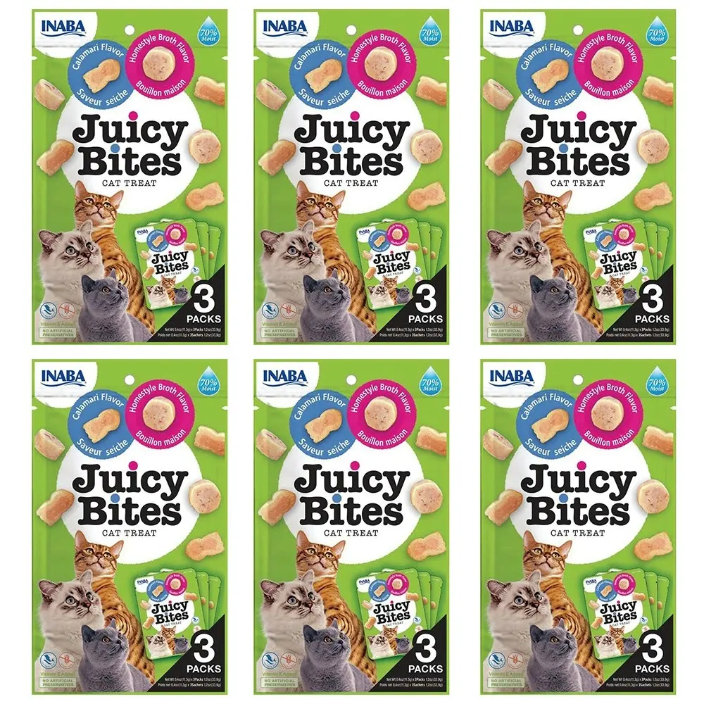 6PK INABA 33g Juicy Bites Calamari & Homestyle Broth Flavour Cat Food/Meal Pack