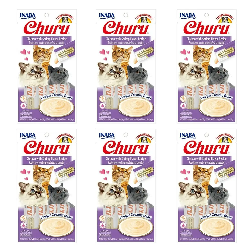 6PK INABA 56g Churu Chicken w/ Shrimp Flavour Recipe Cat Pet Food/Meal Pack