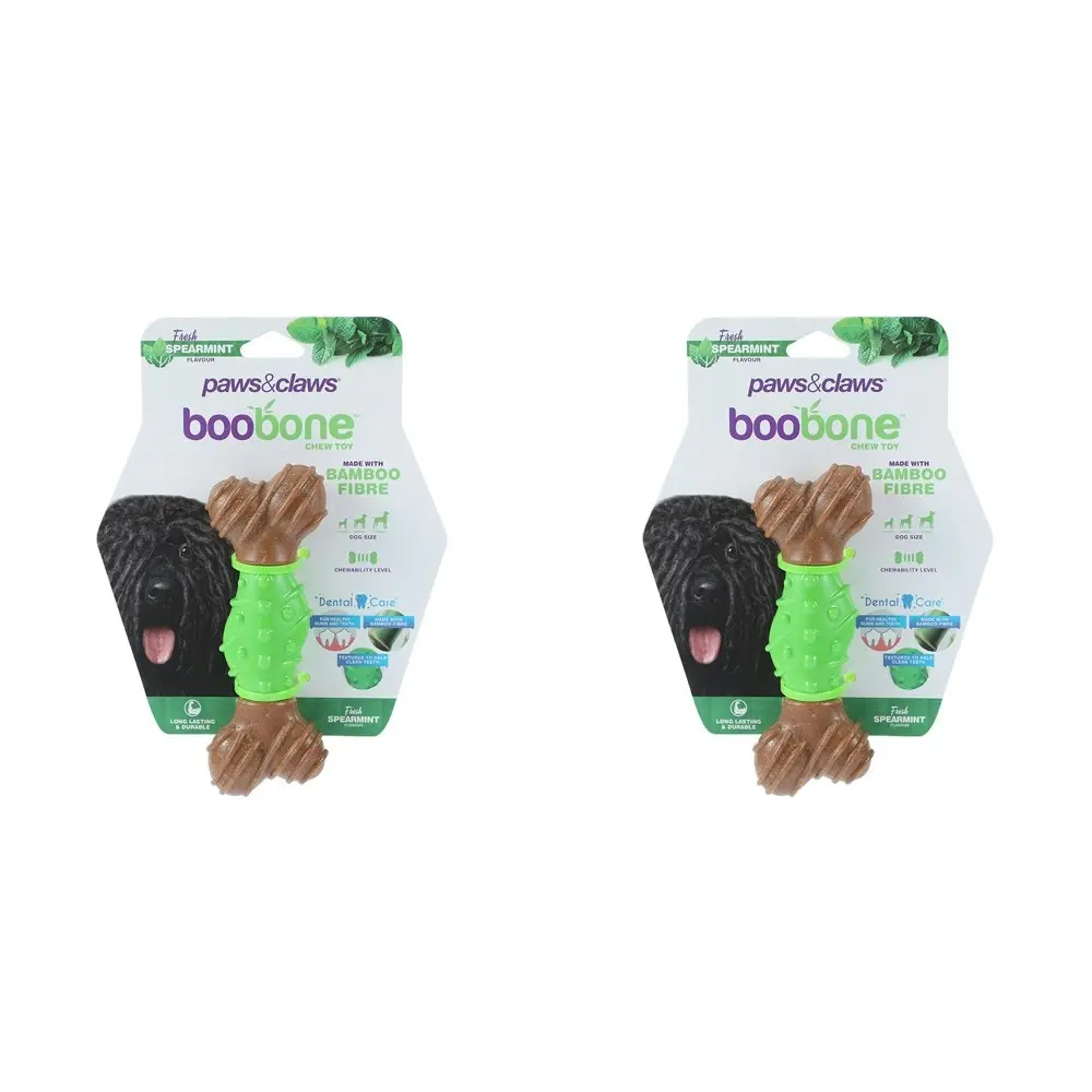 2x Paws & Claws BooBone 15cm Bamboo Fibre Dental  Dog Chew Treat/Toy Spearmint