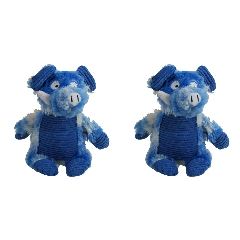 2x Pro Pet 30cm Squeaky Soft Plush Pig Dog Toy Interactive Squeaker Play Blue