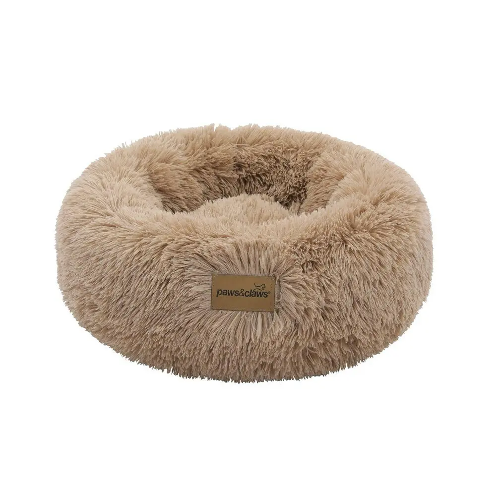 Paws & Claws Pet/Dog Calming 50cm Plush Bed Round Sleeping Cushion Small Camel