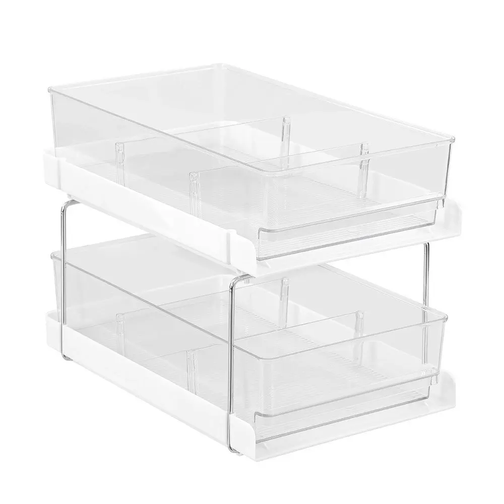 Boxsweden 2-Tier Crystal 35x25.5cm Drawer Tray Storage Organiser w/ Dividers