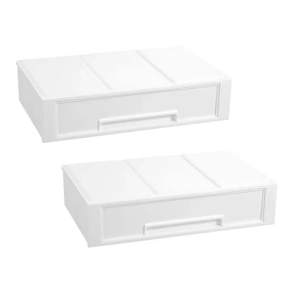 2x Boxsweden 43x26cm Stacking Drawer Organiser Home/Office Storage Container WHT