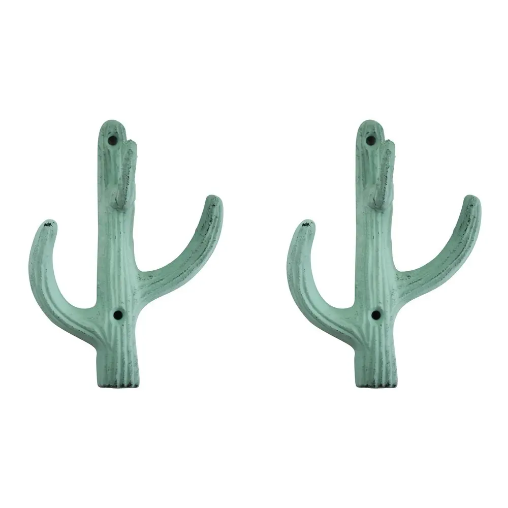 2x Metal 14cm Double Hook Home/Bedroom Decorative Wall Hanging Hanger Soft Green