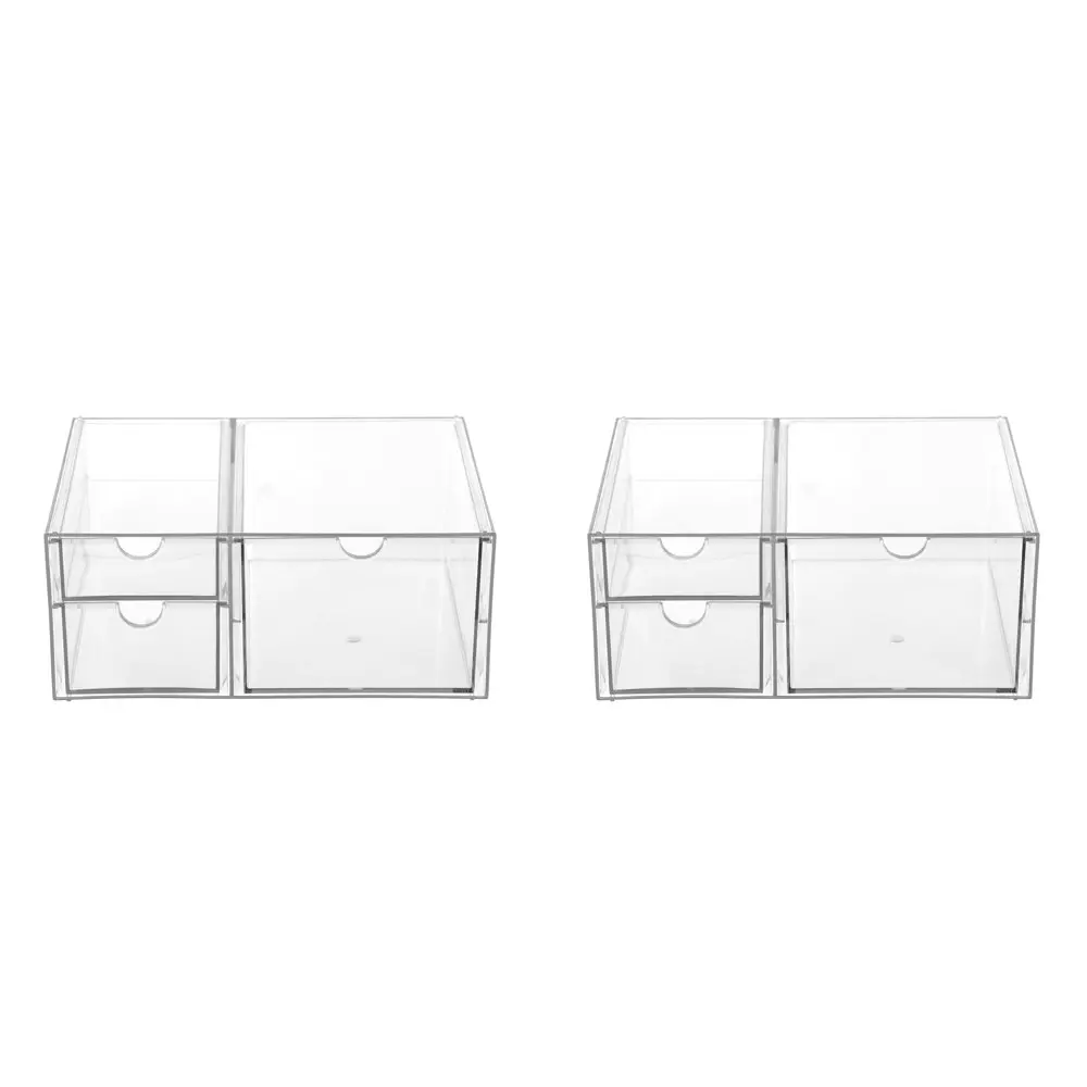 2x Boxsweden 25.5cm Crystal 3 Drawer Station Shelf Storage Home Organiser Clear