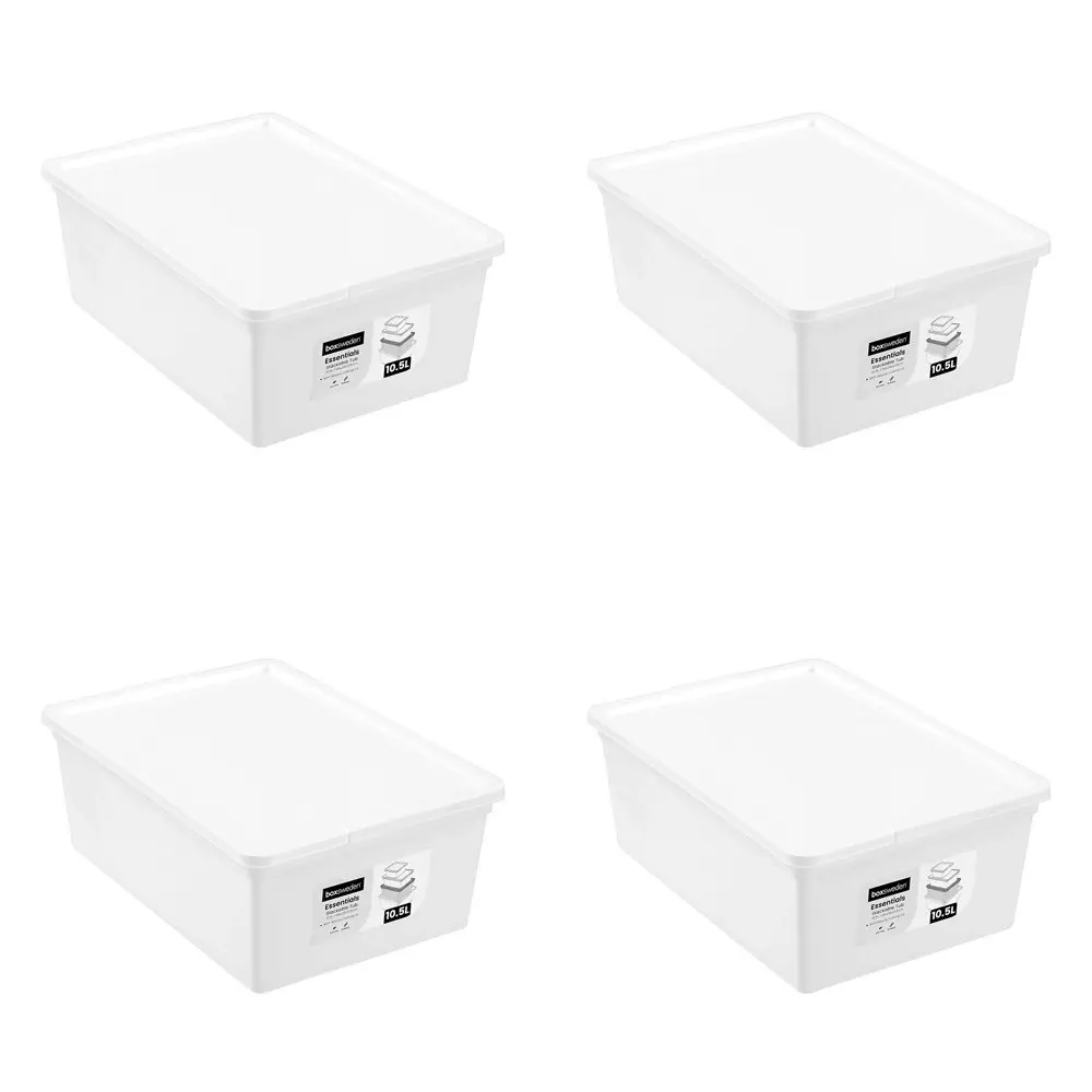 4x Boxsweden 10.5L/36cm Essentials Stackable Tub Storage Home Organiser Assorted