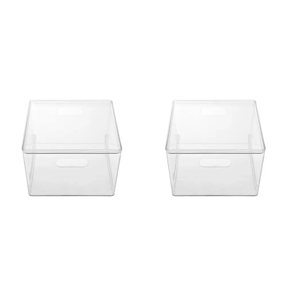 2x Boxsweden Tidy 34x26cm 11.3L Crystal Lidded Kitchen Storage Organiser Box CLR