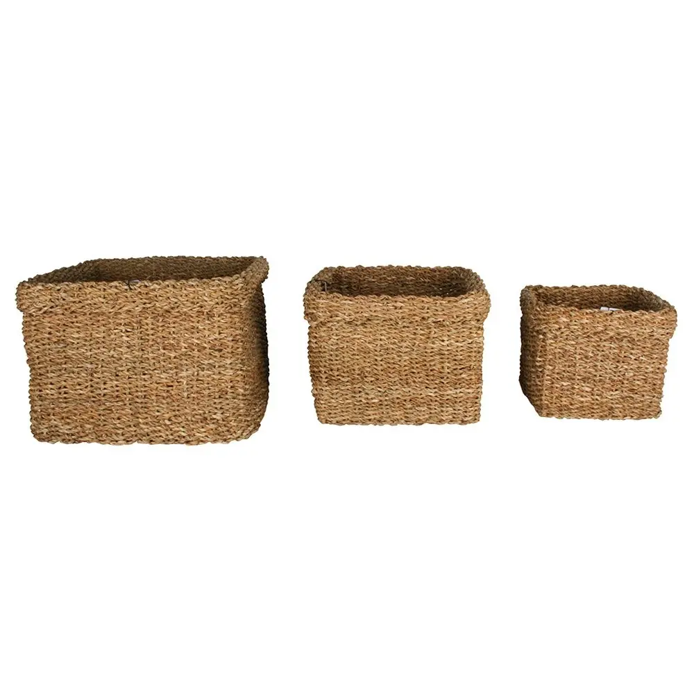 3pc Maine & Crawford Yallingup 27/35/43cm Seagrass Square Basket Storage Natural