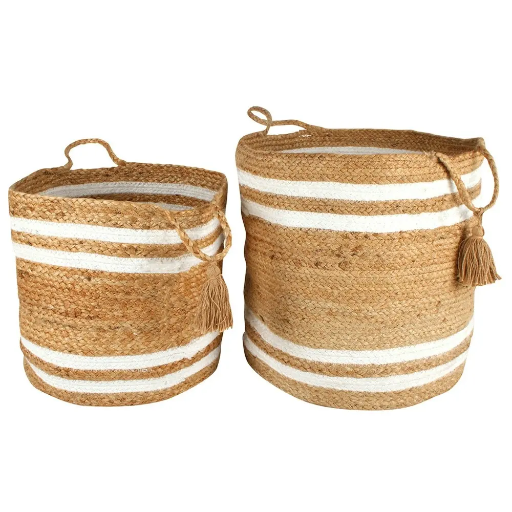 2pc Maine & Crawford Belle 30/35cm Jute Basket Organiser Set w/ Tassel Natural