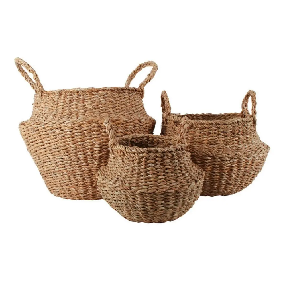 3pc Maine & Crawford Eddi 25/35/45cm Typha Belly Basket Organiser Set Natural