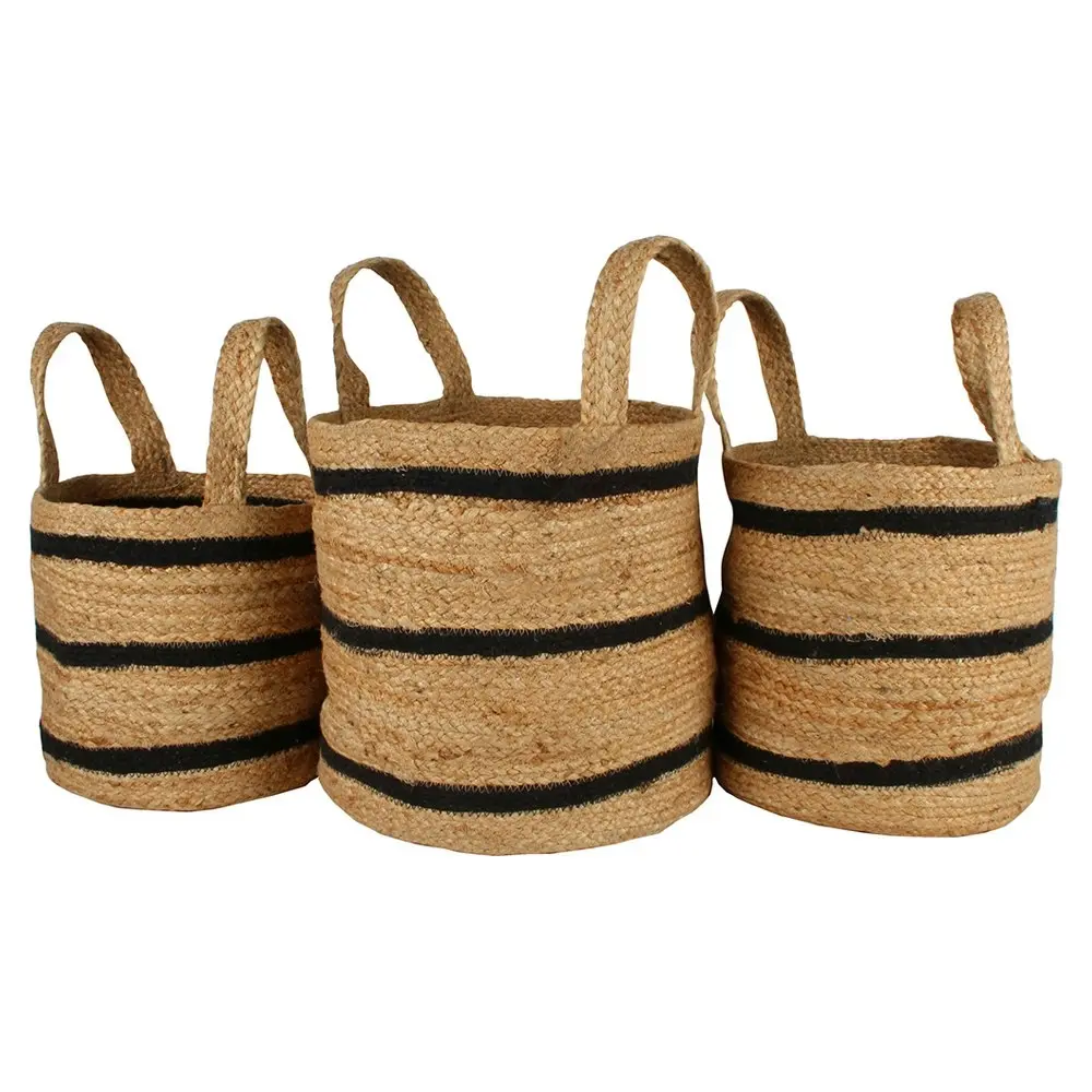 3pc Maine & Crawford Ovela Striped Jute 25/30/35cm Basket Storage Set Natural