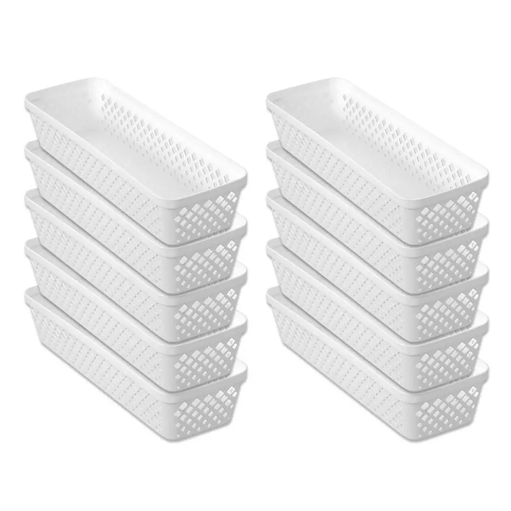 10x Boxsweden Kept Diamond 33x11cm Organiser Tray Household Storage Basket WHT